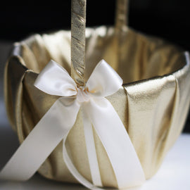 Gold Wedding Basket, Ivory Flower Girl Basket, Flower Girl Gift, Gold Flower Girl, Gatsby Wedding, Basket and Pillow, Basket for Favors