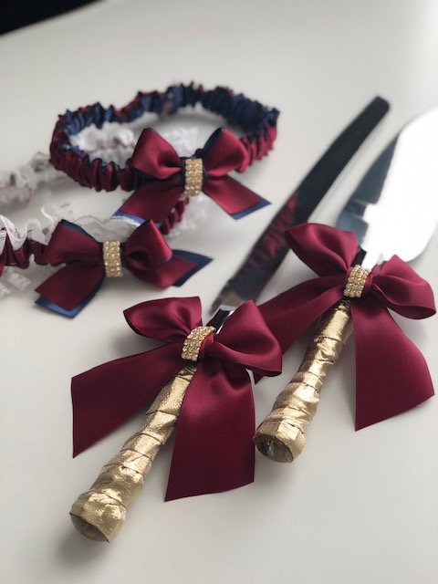 Wedding Cake Serving Set Cutting Set Knife Set Burgundy Navy 